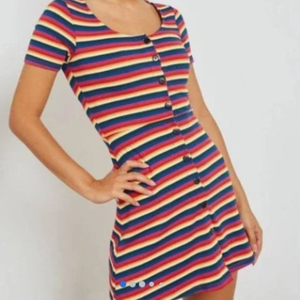 Topshop Rainbow Stripe Ribbed Mini Dress‎
